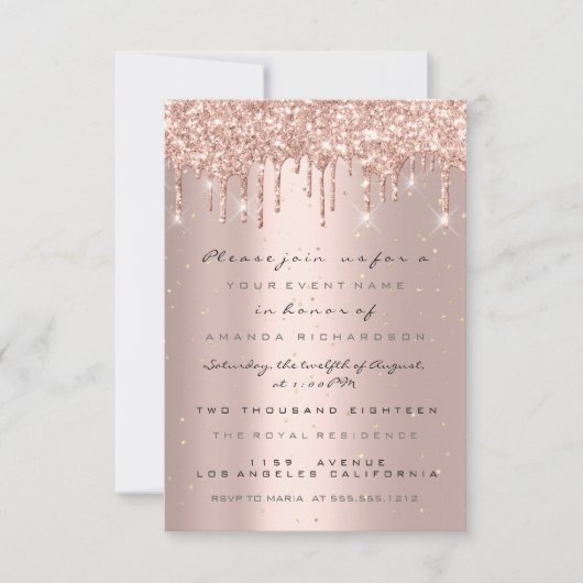 Invitation Rose Confetti Mariage Douce 16e Paillettes (Devant)