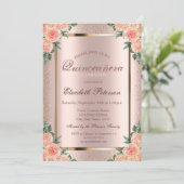 Invitation Rose Confetti Rose Gold, Bourgogne Quinceañera (Debout devant)
