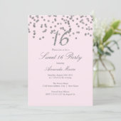 Invitation Rose Confettis Argent pour Sweet Sixtee (Debout devant)