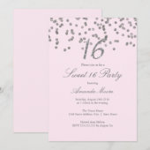 Invitation Rose Confettis Argent pour Sweet Sixtee (Devant / Derrière)