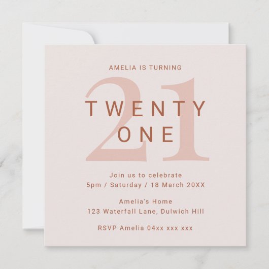 Invitation Rose contemporain 21e anniversaire de fête Invitat (Devant)