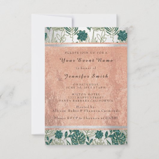 Invitation Rose Copper Silver Bridal 16th Monstera Palm (Devant)