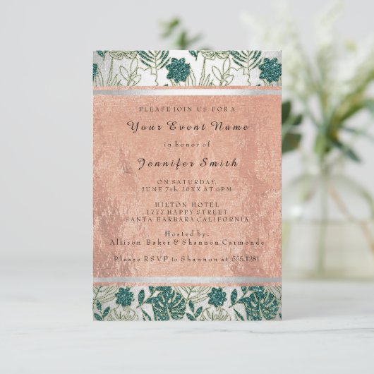 Invitation Rose Copper Silver Bridal 16th Monstera Palm (Debout devant)