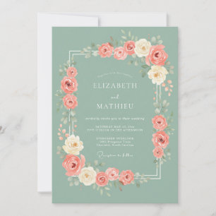 Invitation Rose Corail Floral Mariage Romantique