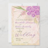 Invitation Rose coucher de soleil blush Sheer nœud Bouquet Ma (Devant)