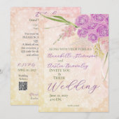 Invitation Rose coucher de soleil blush Sheer nœud Bouquet Ma (Devant / Derrière)