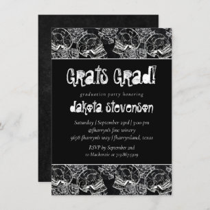 Invitation Rose crâne Funky Chalkboard Grunge Graduation