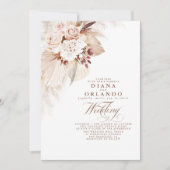 Invitation Rose crème Botanique Pampas Grass Boho Mariage (Devant)