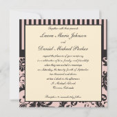 Invitation Rose, Crème, Gris Gris Tirage Damas Monogramme (Dos)
