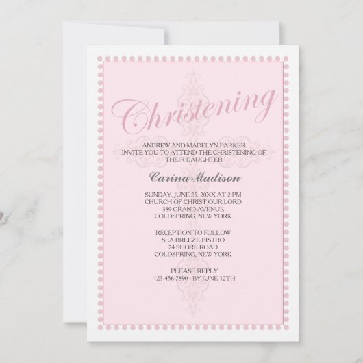 Invitation rose croisée de baptême (Devant)