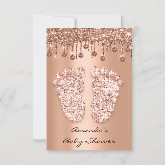 Invitation Rose Cuivre bébé fille garçon douche pieds gouttes (Dos)