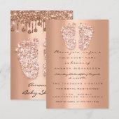 Invitation Rose Cuivre bébé fille garçon douche pieds gouttes (Devant / Derrière)