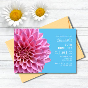 Invitation Rose Dahlia Floral Blue 30e anniversaire