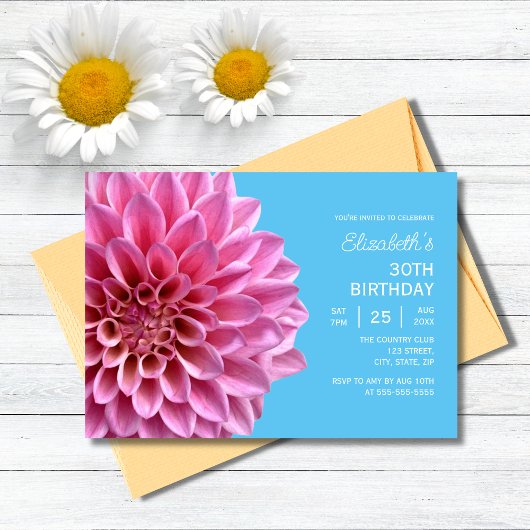 Invitation Rose Dahlia Floral Blue 30e anniversaire