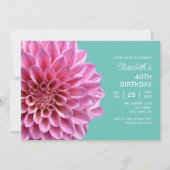 Invitation Rose Dahlia Floral Turquoise 40e anniversaire (Devant)