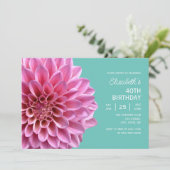 Invitation Rose Dahlia Floral Turquoise 40e anniversaire (Debout devant)