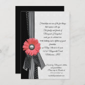 Invitation Rose Daisy Noir et Blanc Pois Anniversaire (Devant / Derrière)