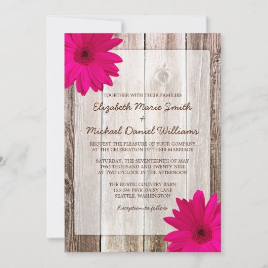 Invitation Rose Daisy Rustic Barn Mariage en bois (Devant)