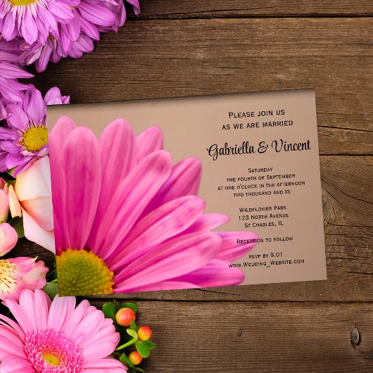 Invitation Rose Daisy sur Tan Mariage