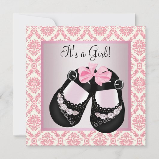 Invitation Rose Damask Black Chaussures Rose Damask Baby Girl (Devant)