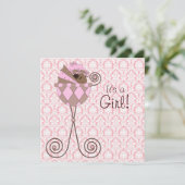 Invitation Rose Damask rose Brown bébé fille douche (Debout devant)