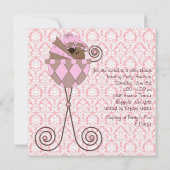 Invitation Rose Damask rose Brown bébé fille douche (Dos)