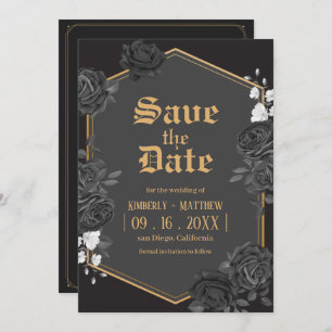 Invitation Rose damassé noir Enregistrer le mariage date