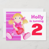 Invitation rose d'anniversaire de 2ème (Devant)