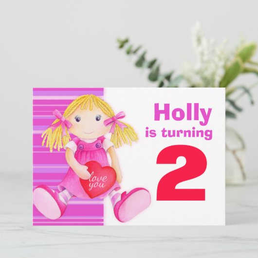 Invitation rose d'anniversaire de 2ème (Debout devant)