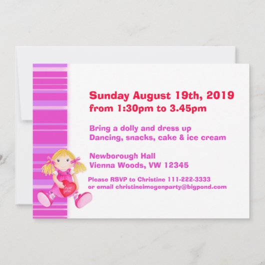 Invitation rose d'anniversaire de 2ème (Dos)