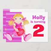 Invitation rose d'anniversaire de 2ème (Devant / Derrière)