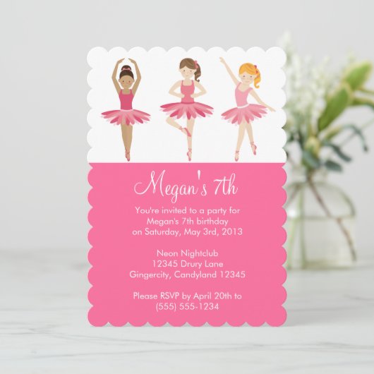 Invitation rose d'anniversaire de ballet (Debout devant)
