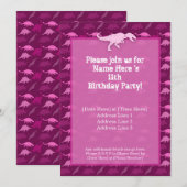 Invitation rose d'anniversaire de dinosaure (Devant / Derrière)