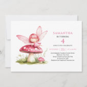 Invitation rose d'anniversaire de fille fée mignon (Devant)