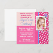 Invitation rose d'anniversaire de filles de (Devant / Derrière)