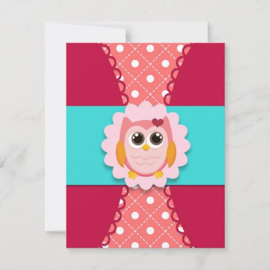Invitation rose d'anniversaire de hibou pour des (Devant)