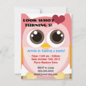 Invitation rose d'anniversaire de hibou pour des (Dos)