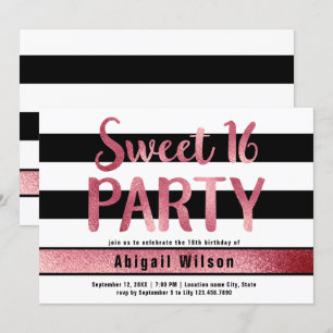 Invitation Rose d'anniversaire de l'sweet sixteen d'or noir n