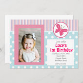 Invitation rose d'anniversaire de papillon de (Devant / Derrière)