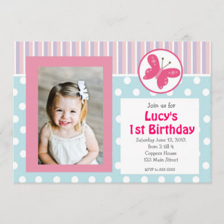 Invitation rose d'anniversaire de papillon de