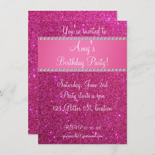Invitation rose d'anniversaire de parties (Devant / Derrière)