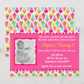 Invitation rose d'anniversaire de photo de fille (Devant / Derrière)
