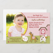 Invitation rose d'anniversaire de photo de fille (Devant / Derrière)