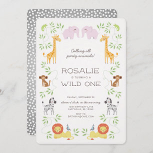 Invitation rose d'anniversaire des animaux d'arche