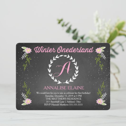 Invitation rose d'anniversaire d'Onderland d'hiver (Debout devant)
