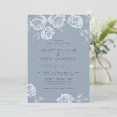 Invitation Rose d'aquarelle bleu foncé (Debout devant)