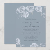 Invitation Rose d'aquarelle bleu foncé (Devant / Derrière)