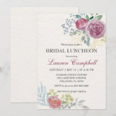 Invitation Rose d'aquarelle Burgundy Green Bridal Luncheon (Devant / Derrière)