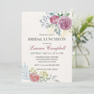Invitation Rose d'aquarelle Burgundy Green Bridal Luncheon