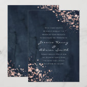 Invitation Rose d'aquarelle de la marine moderne Mariage de d (Devant / Derrière)